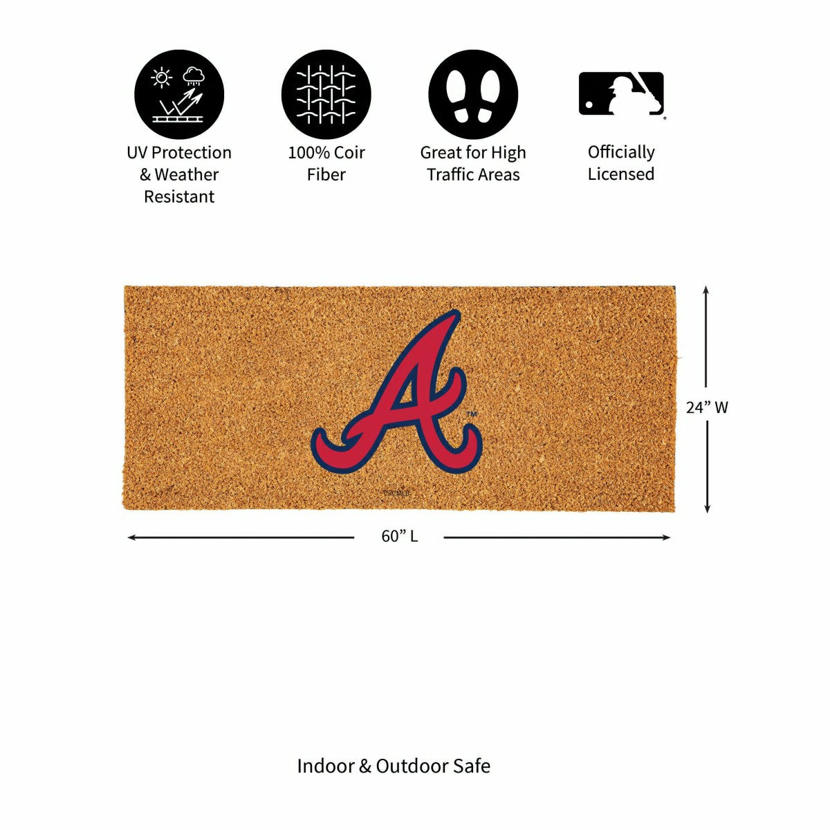 Atlanta Braves Extra Large Full Color Coir Mat, 60"x24", MLB