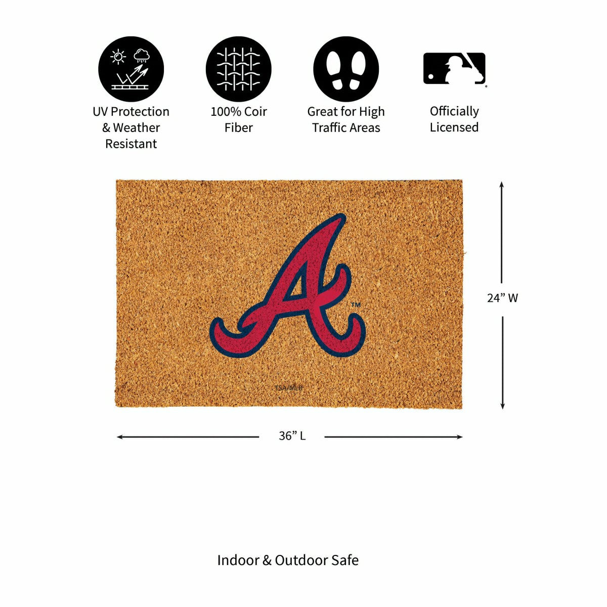 Atlanta Braves Large Full Color Coir Mat, 36"x24", MLB