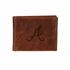 Atlanta Braves, Embossed 100% Genuine Tumbled Leather Passcase Bi-Fold, MLB, Home