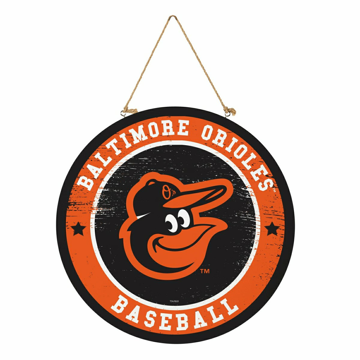Baltimore Orioles Round Door Décor with Hanging Rope, 18x18, MLB, Home
