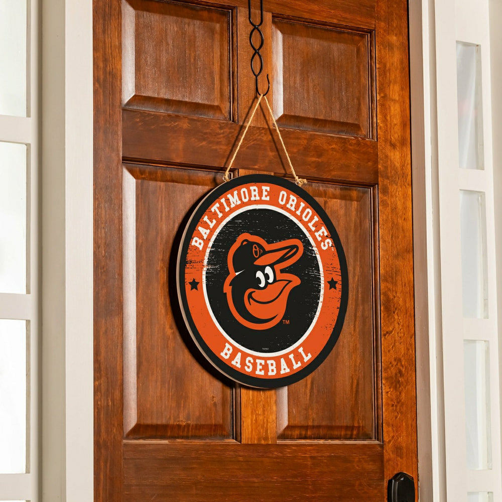 Baltimore Orioles Round Door Décor with Hanging Rope, 18x18, MLB, Home