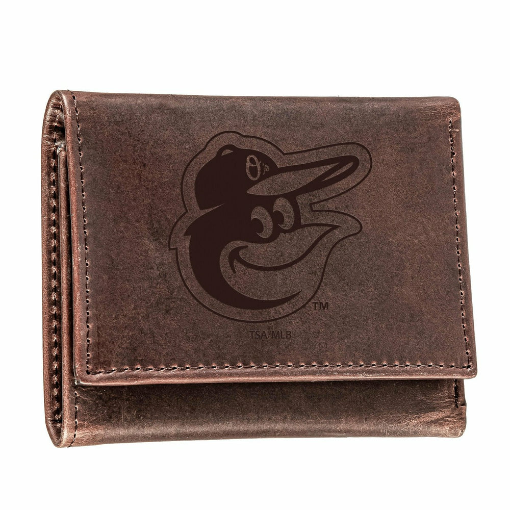 Baltimore Orioles Tri-Fold Wallet Brown 100% Genuine Leather, MLB, Home