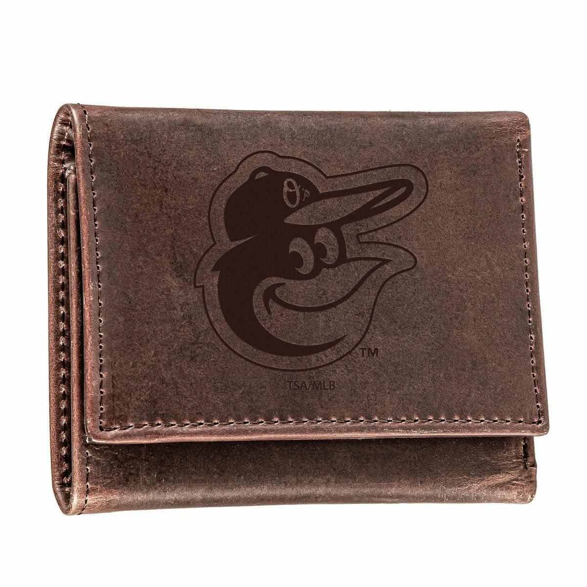 Baltimore Orioles Tri-Fold Wallet Brown 100% Genuine Leather, MLB, Home