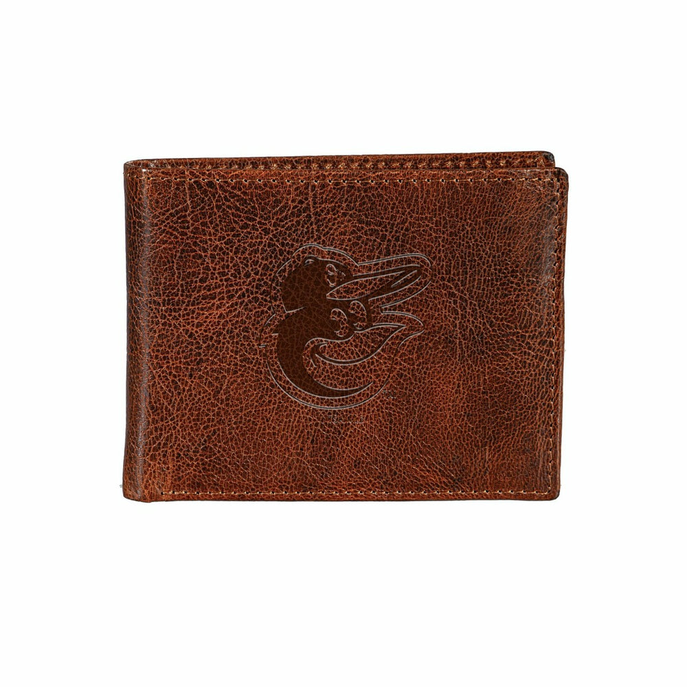 Baltimore Orioles, Embossed 100% Genuine Tumbled Leather Passcase Bi-F, MLB, Home