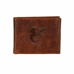 Baltimore Orioles, Embossed 100% Genuine Tumbled Leather Passcase Bi-F, MLB, Home