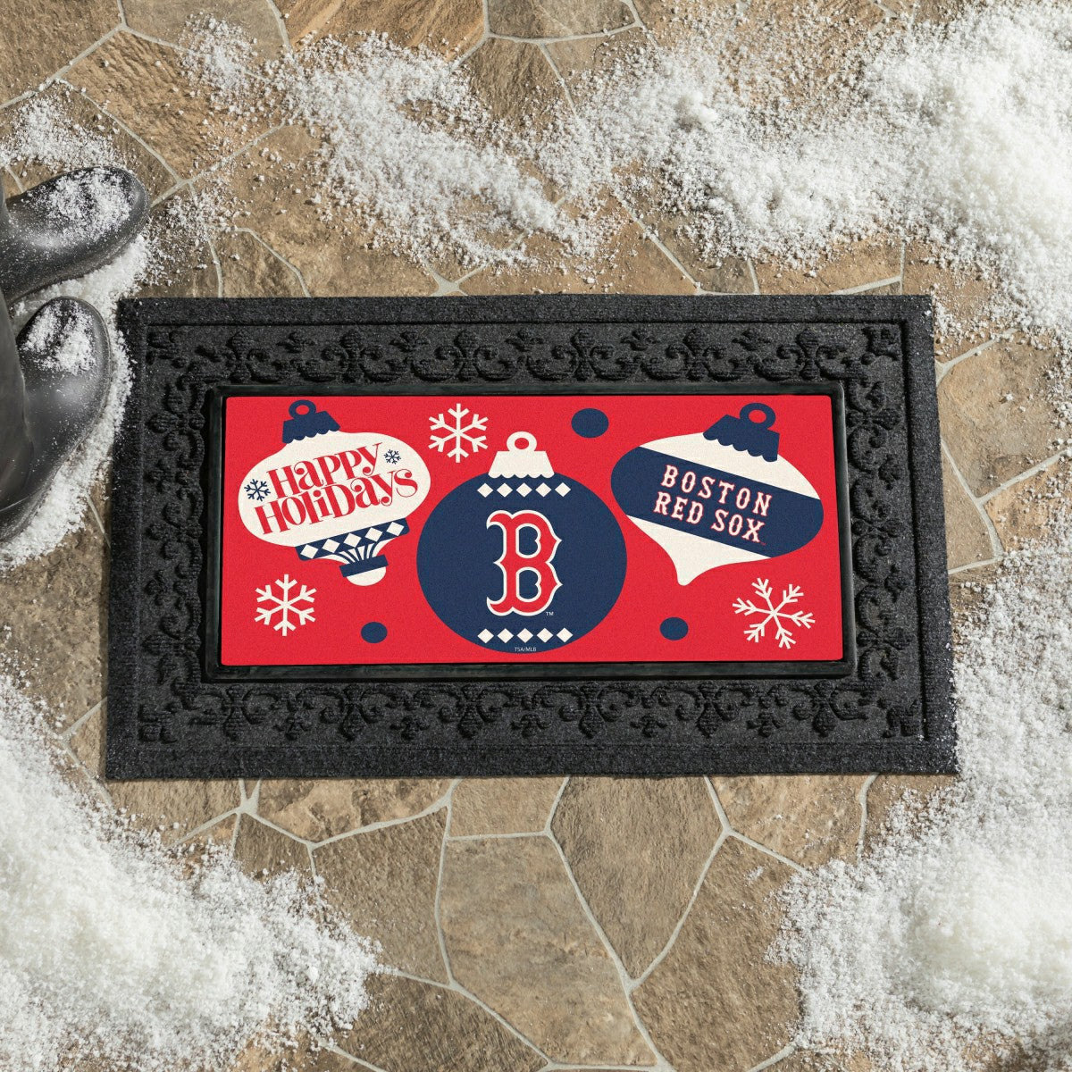Boston Red Sox Holiday Flocked Coir Sassafras Switch Mat, 22"x10", MLB