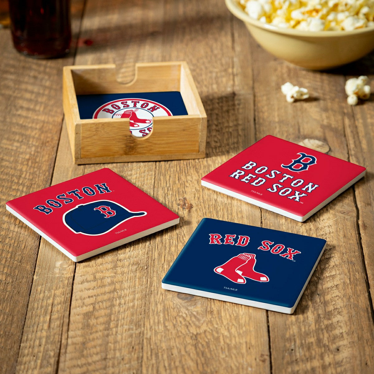Boston Red Sox Ceramic Coasters Set, 4pcs with Wood Caddy, MLB, Home