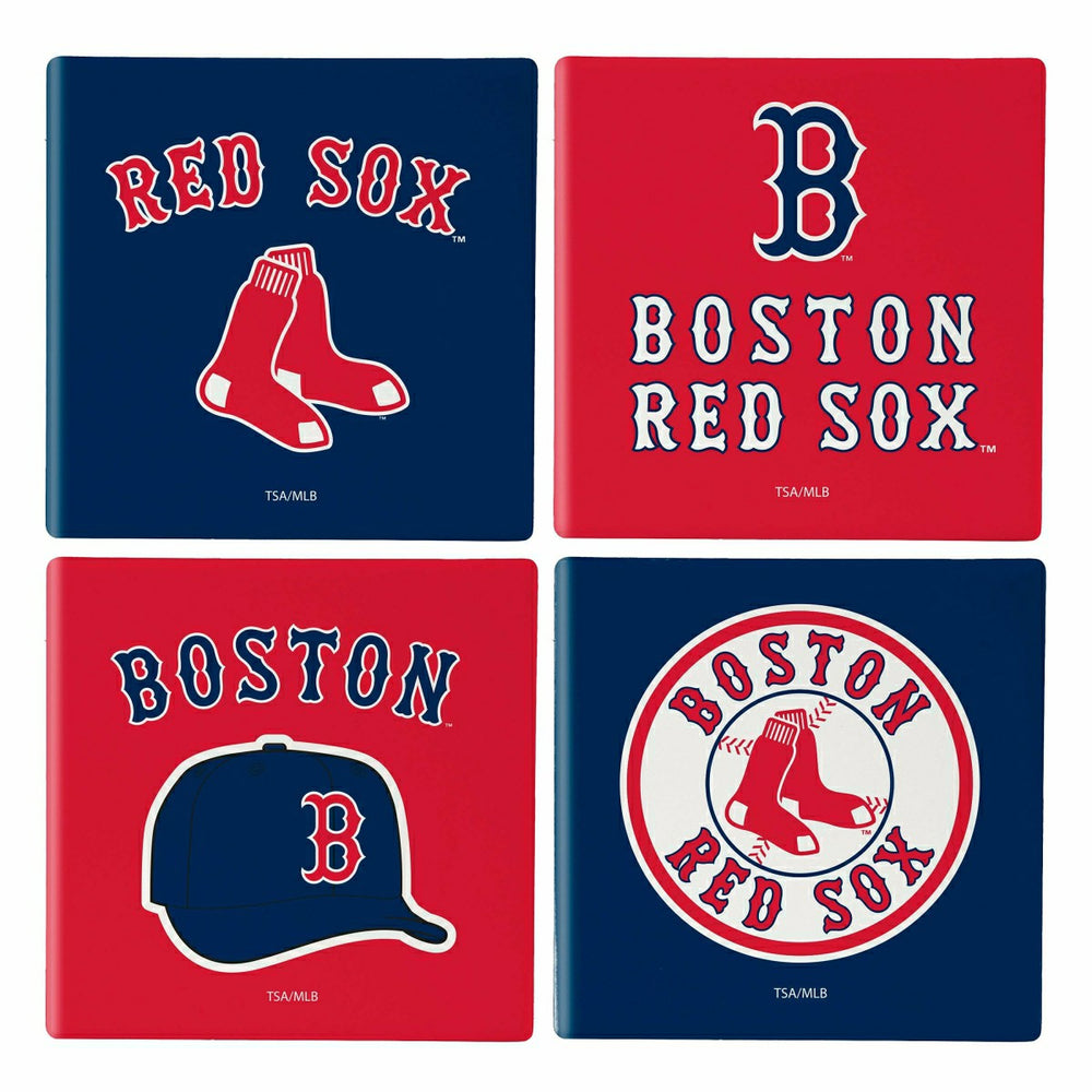Boston Red Sox Ceramic Coasters Set, 4pcs with Wood Caddy, MLB, Home