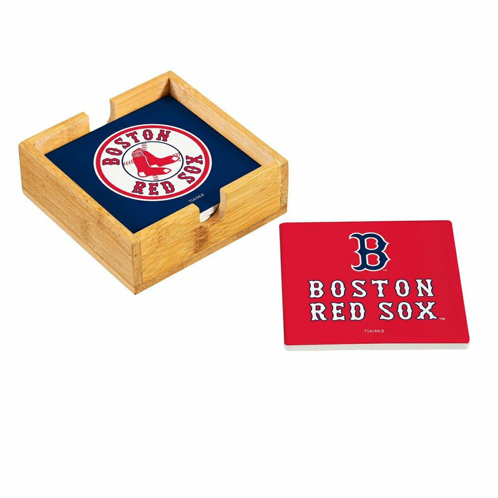 Boston Red Sox Ceramic Coasters Set, 4pcs with Wood Caddy, MLB, Home