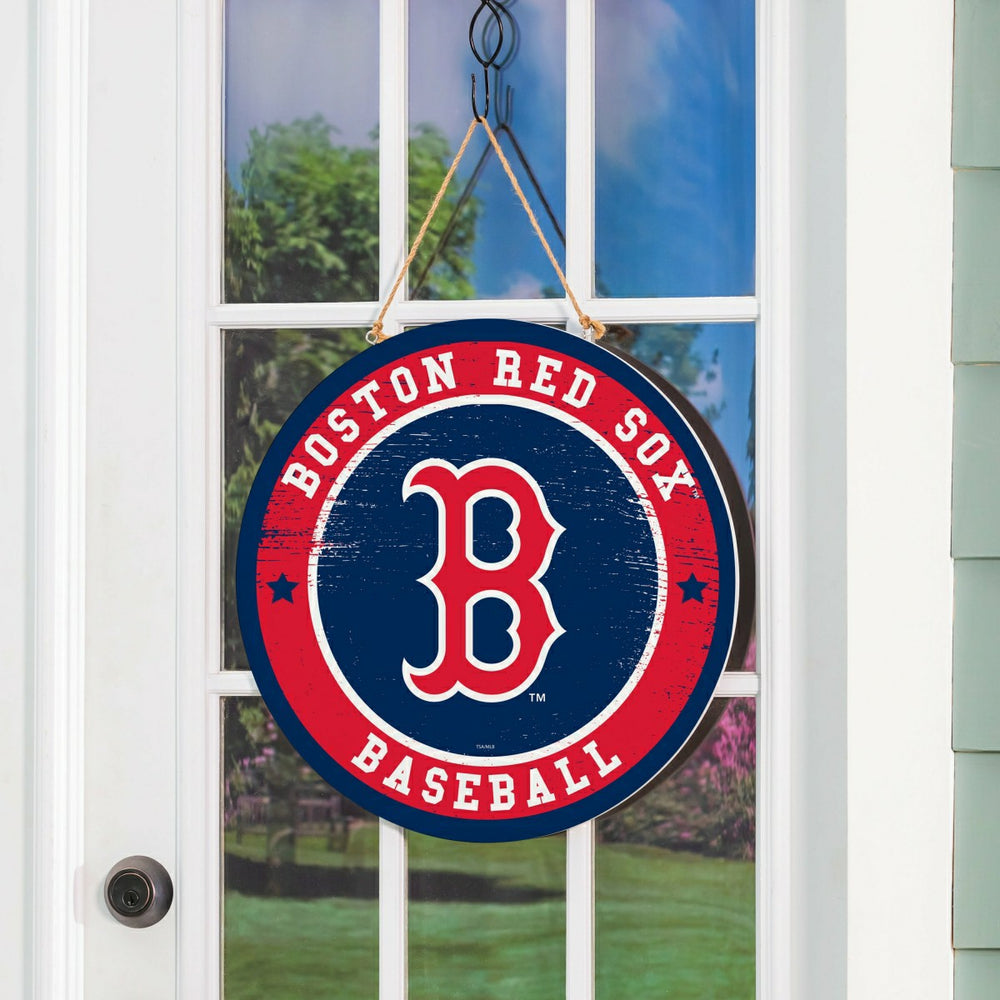 Boston Red Sox Round Door Décor with Hanging Rope, 18x18, MLB, Home