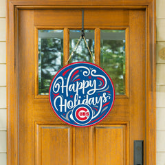 Chicago Cubs Holiday Round Door Décor with Hanging Rope, 18x18, MLB, Home