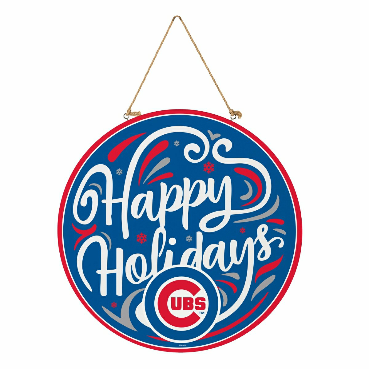 Chicago Cubs Holiday Round Door Décor with Hanging Rope, 18x18, MLB, Home