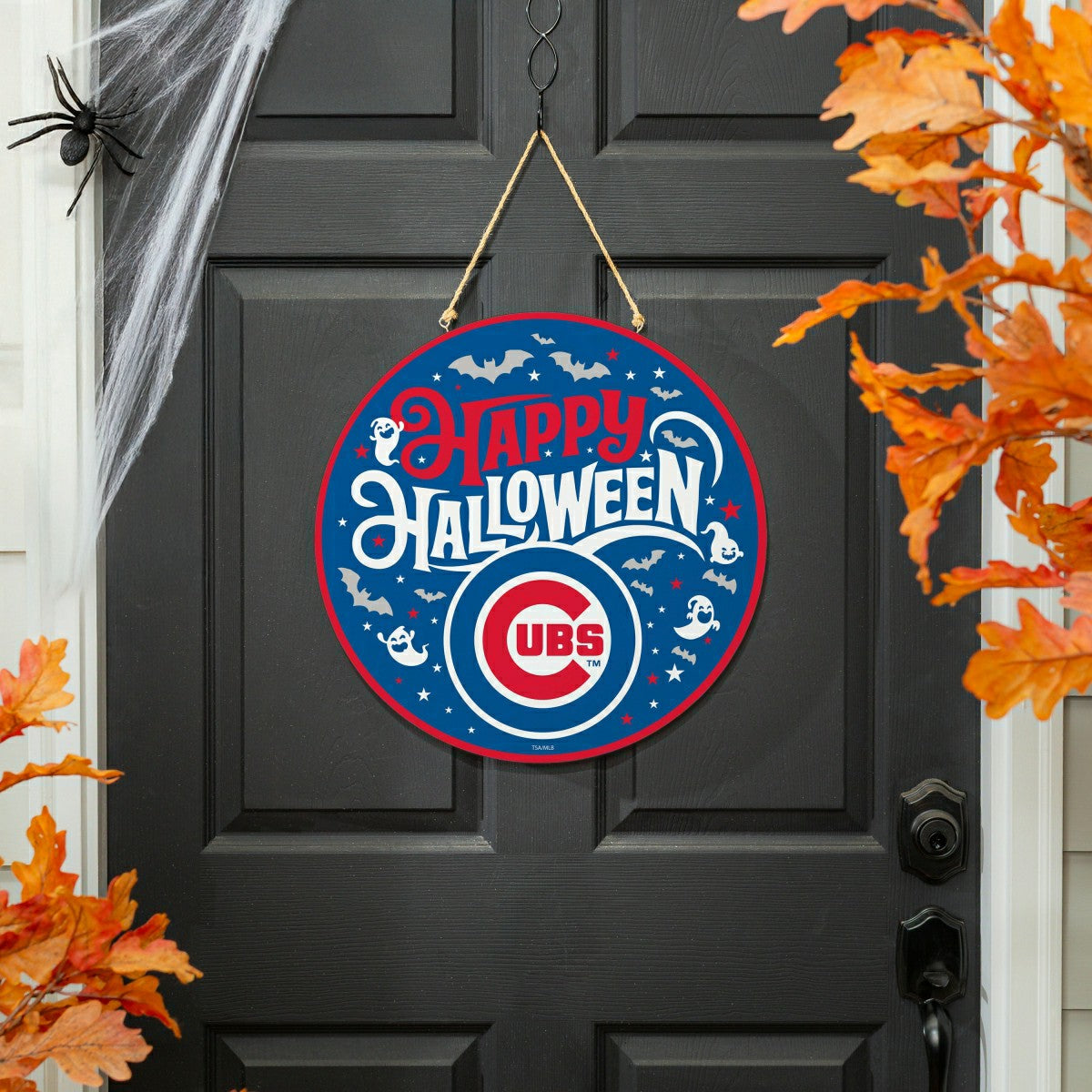 Chicago Cubs Halloween Round Door Décor with Hanging Rope, 18x18, MLB, Home