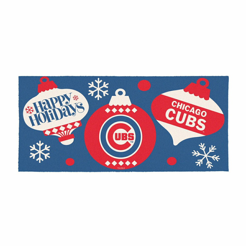 Chicago Cubs Holiday Flocked Coir Sassafras Switch Mat, 22"x10", MLB