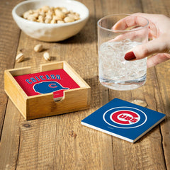 Chicago Cubs Ceramic Coasters Set, 4pcs with Wood Caddy, MLB, Home