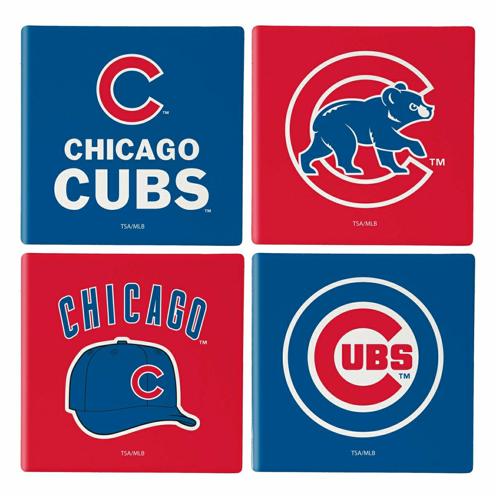 Chicago Cubs Ceramic Coasters Set, 4pcs with Wood Caddy, MLB, Home