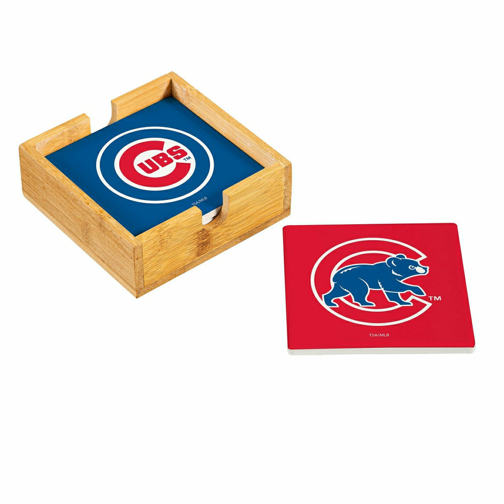 Chicago Cubs Ceramic Coasters Set, 4pcs with Wood Caddy, MLB, Home