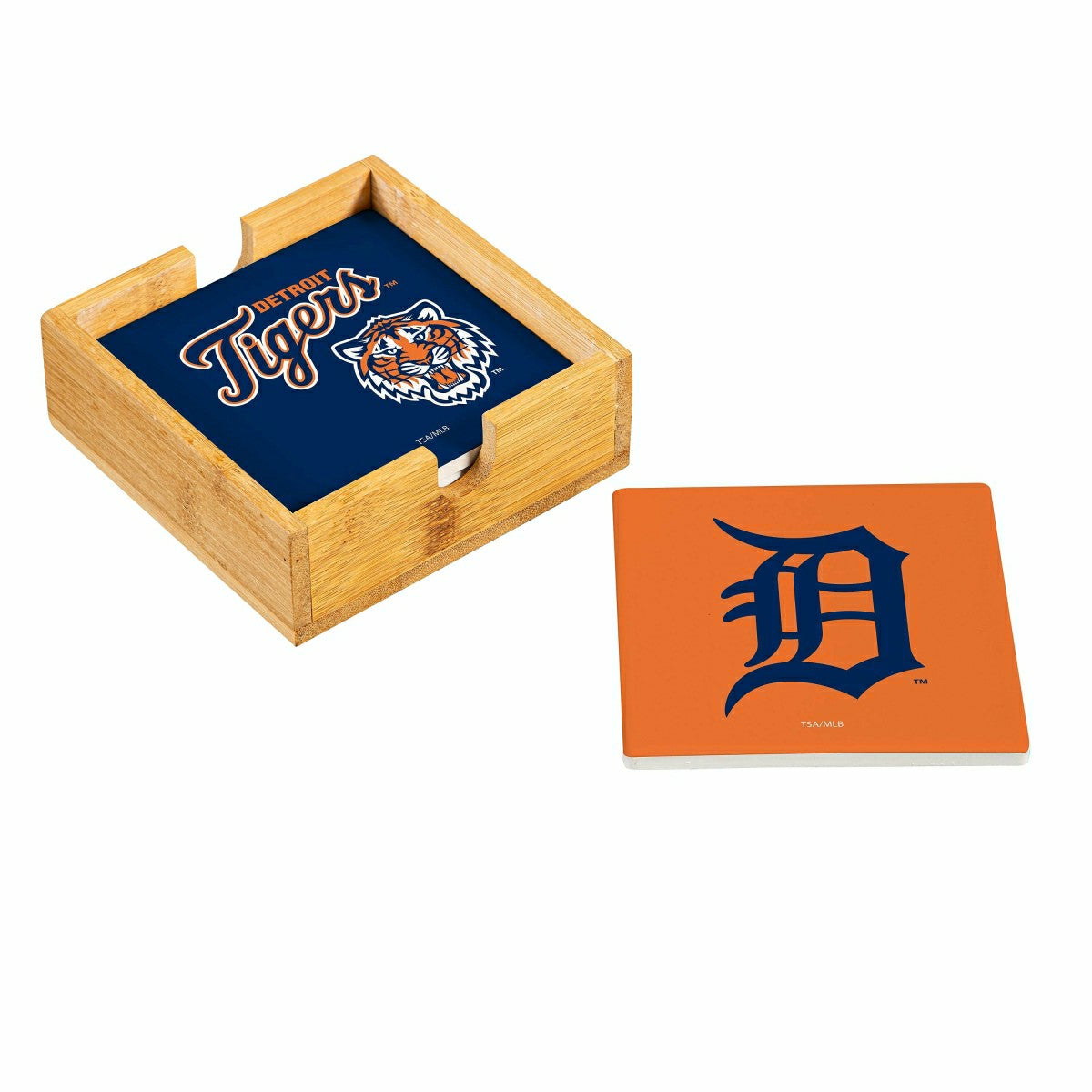 Detroit Tigers Ceramic Coasters Set, 4pcs with Wood Caddy, MLB, Home