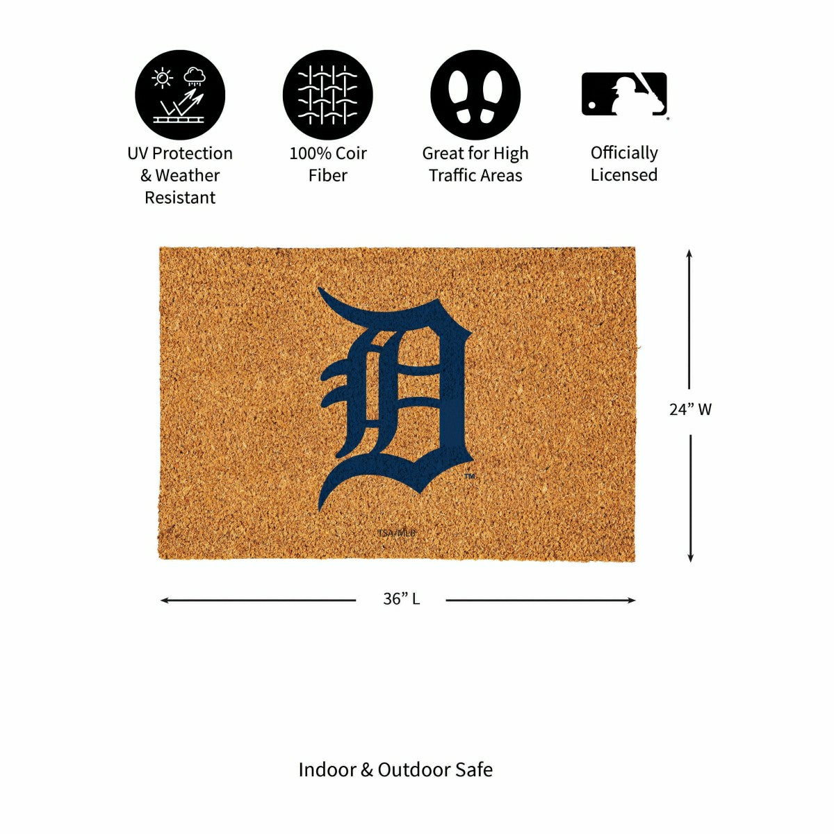 Detroit Tigers Large Full Color Coir Mat, 36"x24", MLB