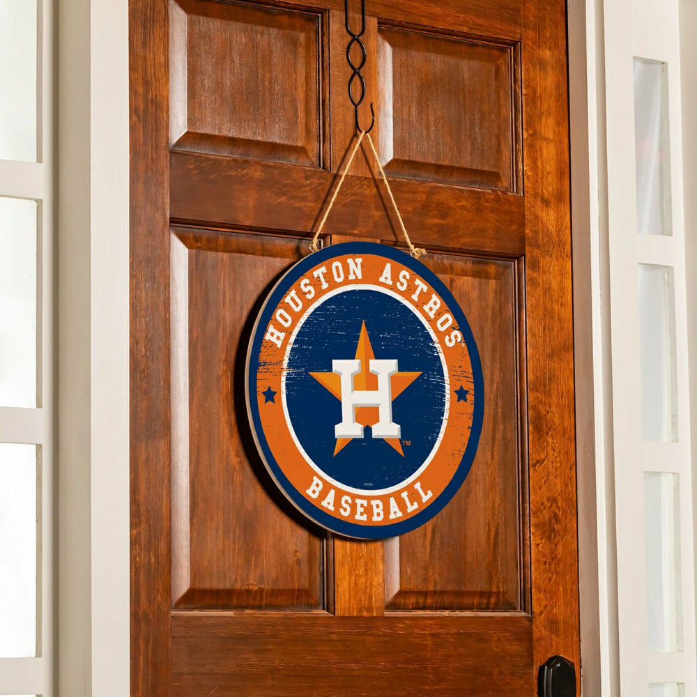 Houston Astros Round Door Décor with Hanging Rope, 18x18, MLB, Home