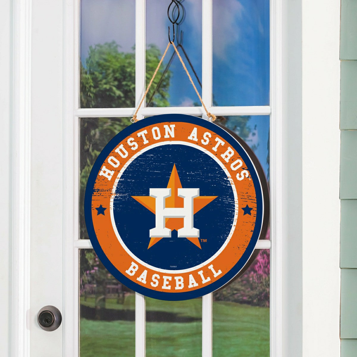 Houston Astros Round Door Décor with Hanging Rope, 18x18, MLB, Home
