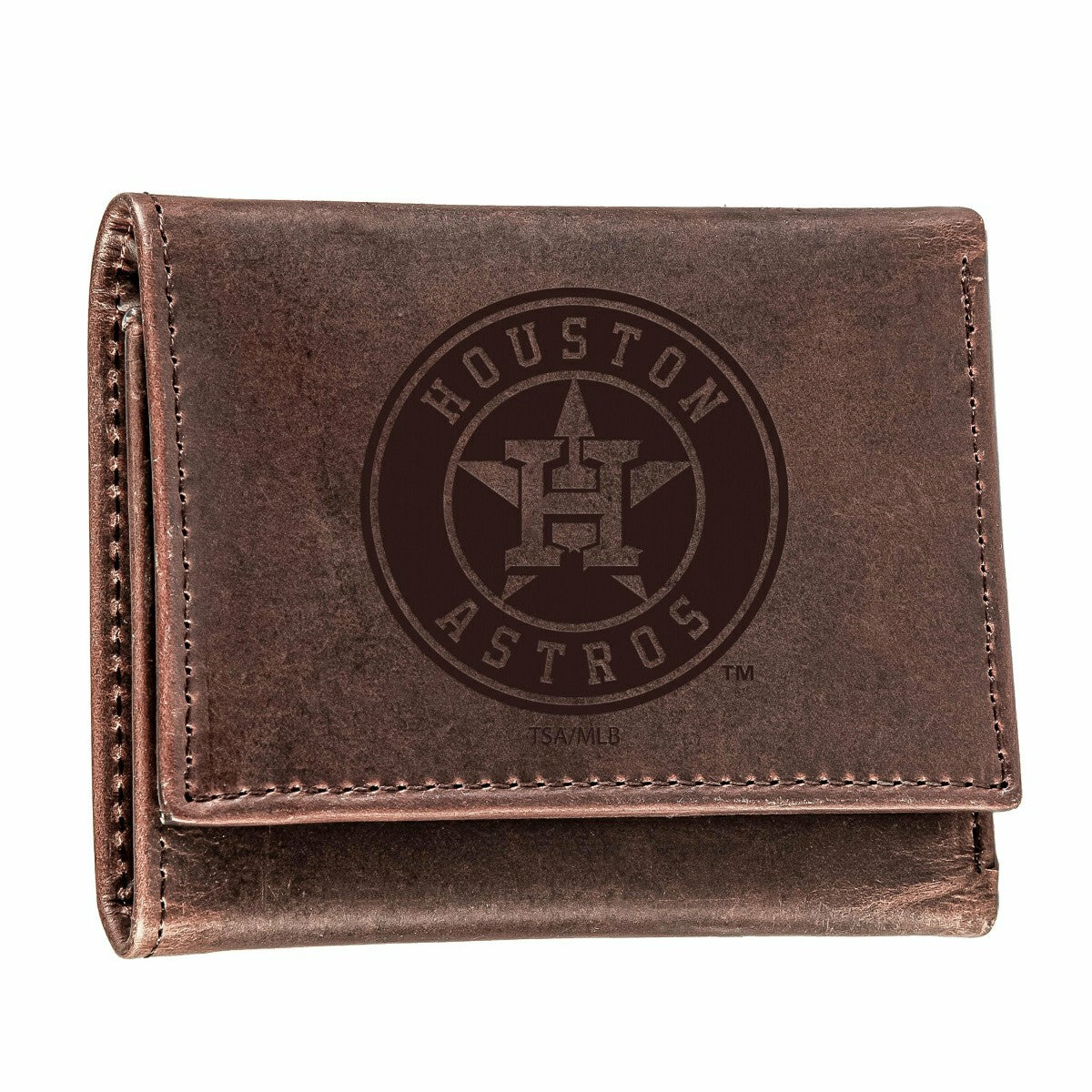 Houston Astros Tri-Fold Wallet Brown 100% Genuine Leather, MLB, Home