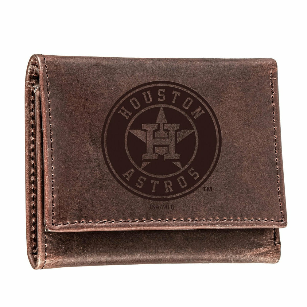Houston Astros Tri-Fold Wallet Brown 100% Genuine Leather, MLB, Home