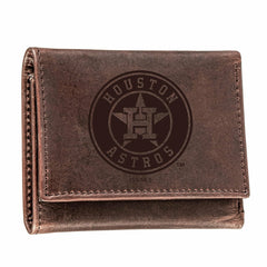 Houston Astros Tri-Fold Wallet Brown 100% Genuine Leather, MLB, Home