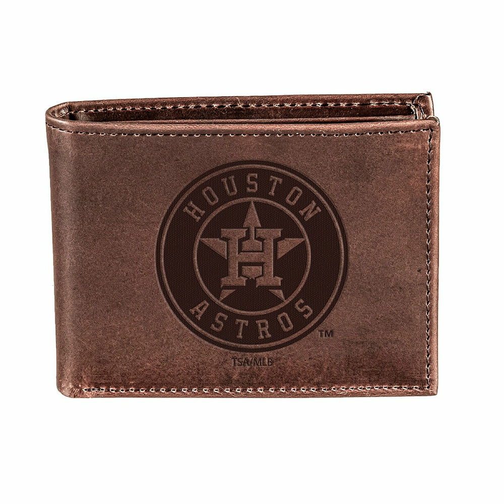 Houston Astros Bi-Fold Wallet Brown 100% Genuine Leather, MLB, Home