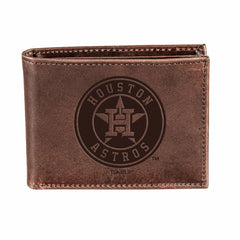 Houston Astros Bi-Fold Wallet Brown 100% Genuine Leather, MLB, Home