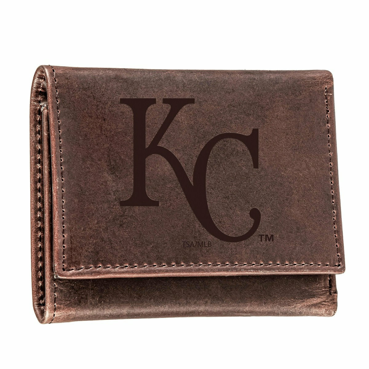Kansas City Royals Tri-Fold Wallet Brown 100% Genuine Leather, MLB, Home