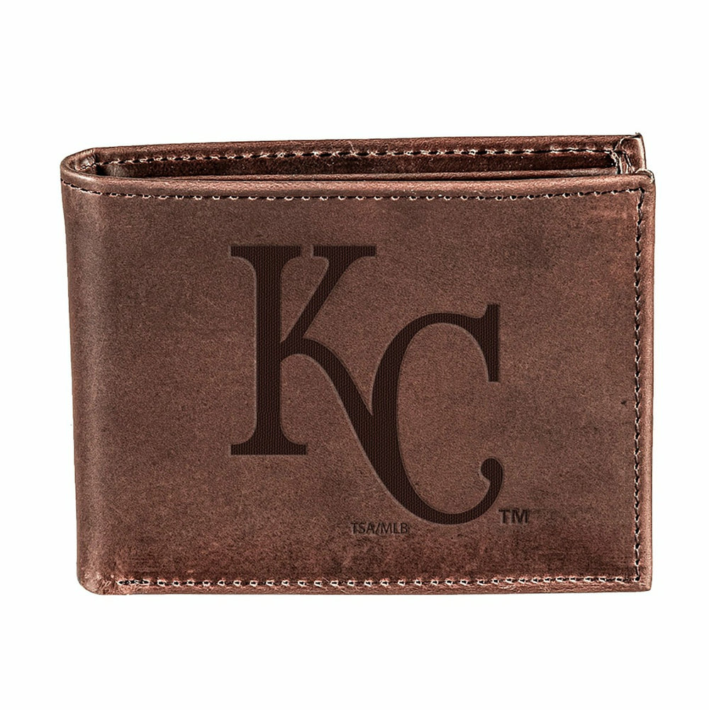 Kansas City Royals Bi-Fold Wallet Brown 100% Genuine Leather, MLB, Home