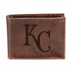 Kansas City Royals Bi-Fold Wallet Brown 100% Genuine Leather, MLB, Home
