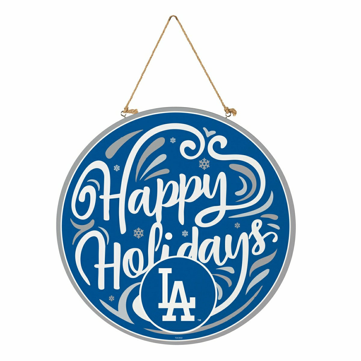 Los Angeles Dodgers Holiday Round Door Décor with Hanging Rope, 18x18, MLB, Home
