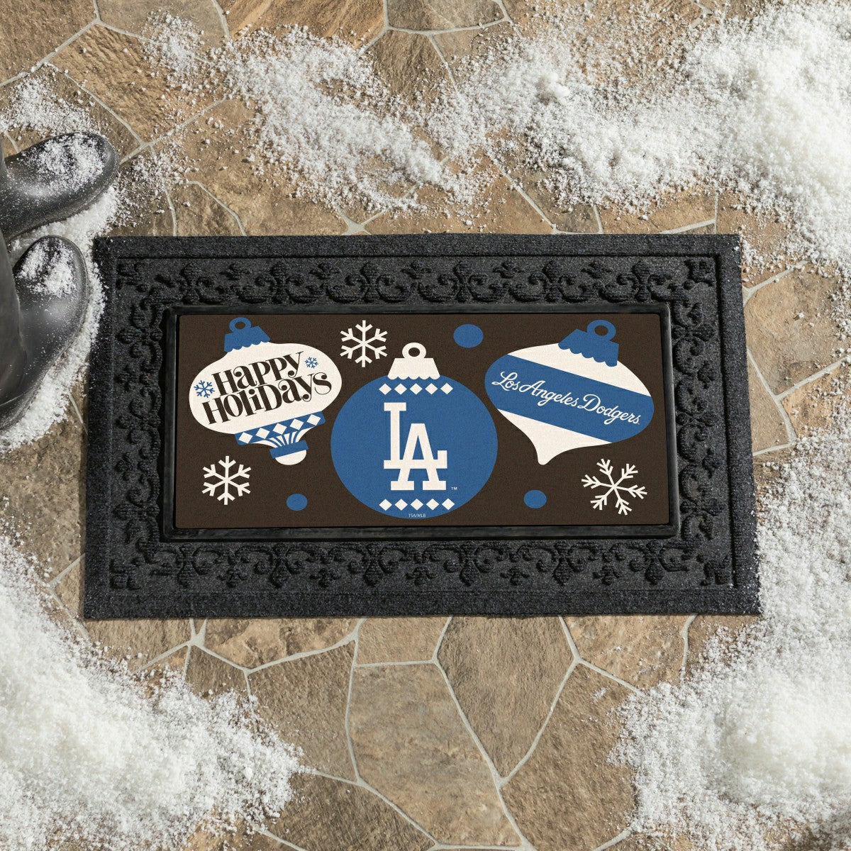 Los Angeles Dodgers Holiday Flocked Coir Sassafras Switch Mat, 22"x10", MLB