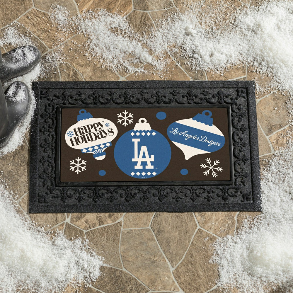 Los Angeles Dodgers Holiday Flocked Coir Sassafras Switch Mat, 22"x10", MLB