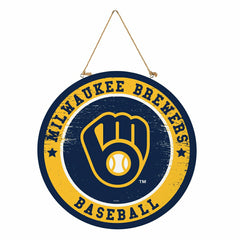 Milwaukee Brewers Round Door Décor with Hanging Rope, 18x18, MLB, Home