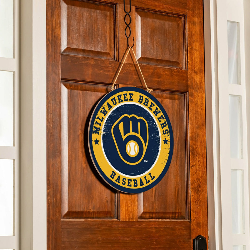 Milwaukee Brewers Round Door Décor with Hanging Rope, 18x18, MLB, Home