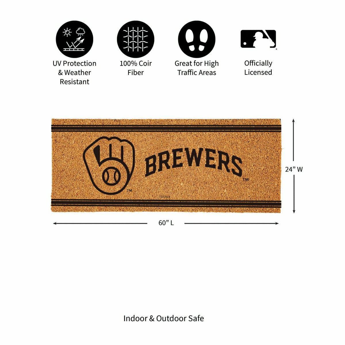 Milwaukee Brewers Extra Large One Color Coir Mat, 60"x24", MLB
