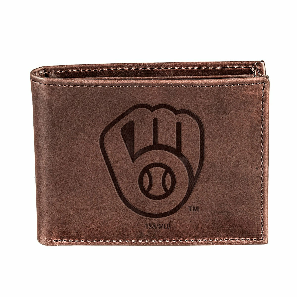 Milwaukee Brewers Bi-Fold Wallet Brown 100% Genuine Leather, MLB, Home
