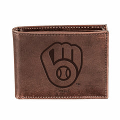 Milwaukee Brewers Bi-Fold Wallet Brown 100% Genuine Leather, MLB, Home
