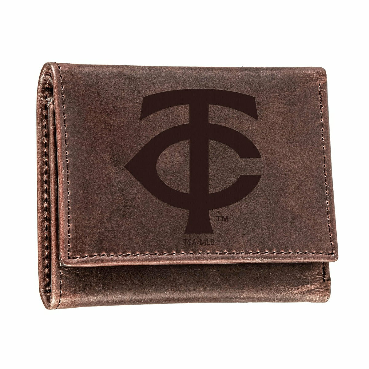 Minnesota Twins Tri-Fold Wallet Brown 100% Genuine Leather, MLB, Home