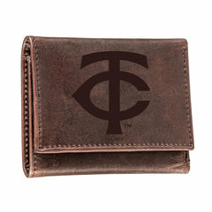 Minnesota Twins Tri-Fold Wallet Brown 100% Genuine Leather, MLB, Home