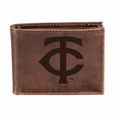 Minnesota Twins Bi-Fold Wallet Brown 100% Genuine Leather, MLB, Home