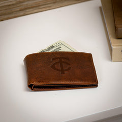 Minnesota Twins, Embossed 100% Genuine Tumbled Leather Passcase Bi-Fol, MLB, Home