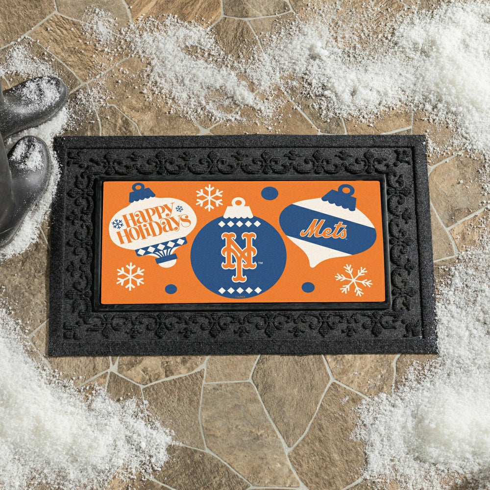New York Mets Holiday Flocked Coir Sassafras Switch Mat, 22"x10", MLB