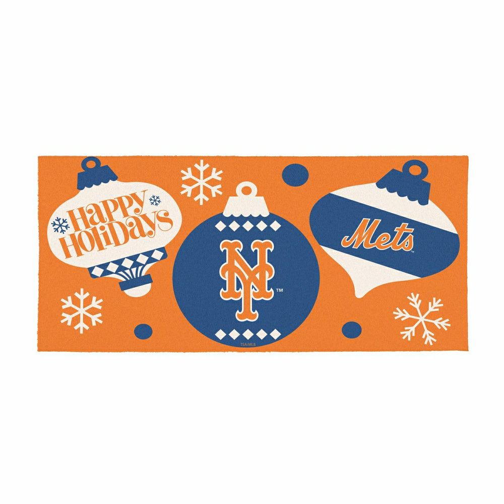 New York Mets Holiday Flocked Coir Sassafras Switch Mat, 22"x10", MLB