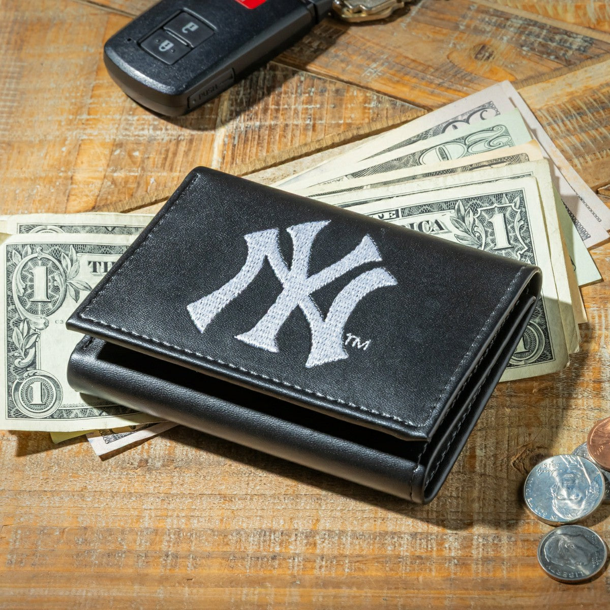 New York Yankees Black Tri-Fold Embroidered Wallet w/ RFID Blocking, MLB, Home