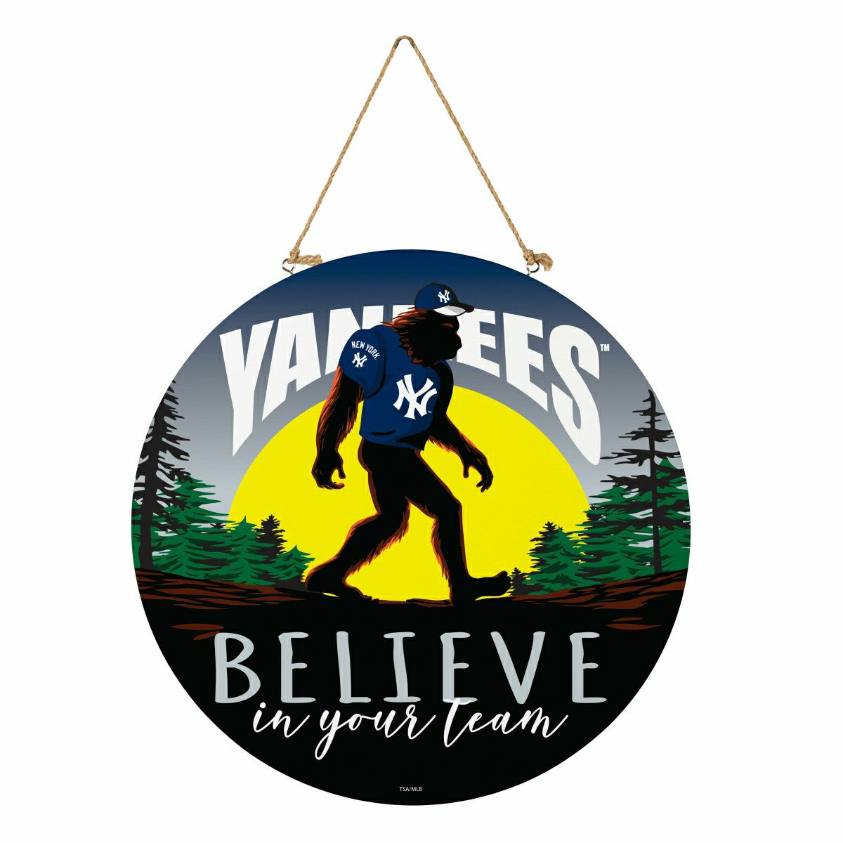 New York Yankees Bigfoot Round Door Décor with Hanging Rope, 18x18, MLB, Home