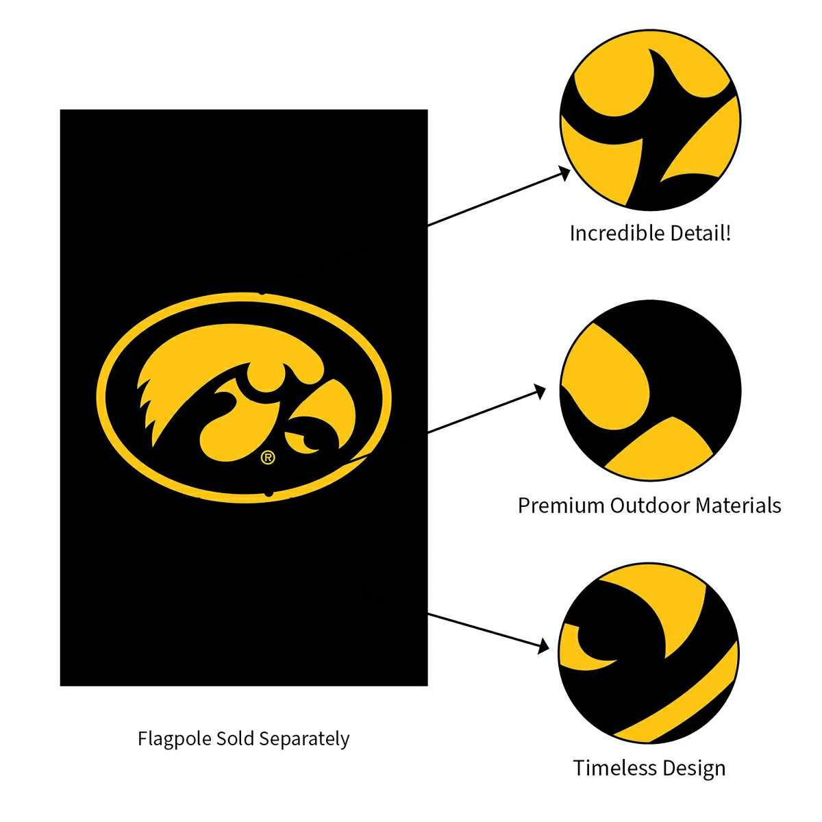 University of Iowa Applique House Flag, Sale, Collegiate, Home